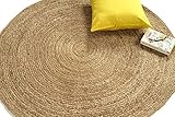 GRUHUM Jute-Teppich – Naturfaser, runde Kollektion, handgewebt, Bauernhaus-Jute-Teppich, weich, geflochten, für drinnen und draußen, Küche, Schlafzimmer, Wohnzimmer, Flure, Eingänge