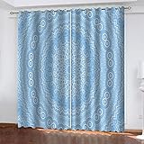 TEMKIN Vorhang Blickdicht Schlaufen, 3D Blaue Blumenkunst Muster Ösenvorhang 2Er Set, Verdunkelungsvorhang Schlafzimmer Mit Ösen, Thermogardine Wohnzimmer Modern Fensterdekoration 210X264cm