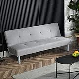 buybyroom Klappsofa Couch Schlafsofa Leinen 3-Sitzer-Sofabett Kunstleder Gästebett mit Kiefernholzbeine 164x77x73cm, Grau