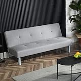 buybyroom Klappsofa Couch Schlafsofa Leinen 3-Sitzer-Sofabett Kunstleder Gästebett mit Kiefernholzbeine 164x77x73cm, Grau