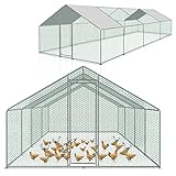 Ikodm Hühnerstall Freilaufgehege XXL 3x8x2m mit Schloss, Tiergehege Verzinkter Stahl Hühnerhaus Freigehege Outdoor Geflügelstall, für Hühnerkäfig Kleintiere