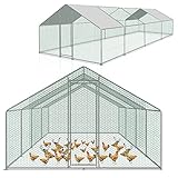 Ikodm Hühnerstall Freilaufgehege XXL 3x8x2m mit Schloss, Tiergehege Verzinkter Stahl Hühnerhaus Freigehege Outdoor Geflügelstall, für Hühnerkäfig Kleintiere