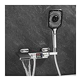 Duschset, verstellbares Duschset Badezimmer-Duschset, Badewannen-Duschset, weiße Badewannenarmatur, Wasserfall-Duschset mit verdecktem Display, integrierte digitale Dusche Regenduschset (Color : Chro