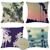 4er Set Violett Rosa Kissenbezüge 65x65cm Quadratisch Outdoor Wasserdichtes Leinen Kissenbezug Pflanzen Dekorative Kissenhülle Sommer Zierkissen für Garten Sofa Schlafzimmer Zuhause Dekoration JE-7070