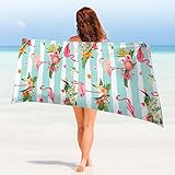 powglass Flamingo Strandtuch, Mikrofaser Handtuch, Sandabweisend Schnelltrocknend Strandtuch Großes, Strandhandtuch Groß 180x90cm, Tragbares Saunatuch Badehandtuch, für Strand/Poolside/Strandstühle