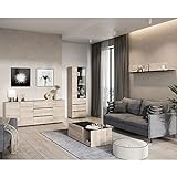Lomadox Wohnzimmermöbelset 4-teilig in Eiche Nb. mit schwarz, griffloses Design mit verschiedenen Fußvarianten