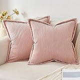 MIULEE Kordsamt Kissenbezug Weiche Kissenhülle Dekorative Sofakissen Quadratische Dekokissen Moderne Zierkissenbezug Gestreifte Kissenbezüge für Wohnzimmer Schlafzimmer 2 Stück 50x50 cm, Rosa