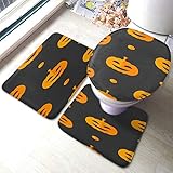 Set 3 Teilig Badvorleger Horror Kürbis Mit Bösen Smile Orange Polka Punkten Auf Dem Schwarzen Hintergrund Konturmatte Dekorative 3-Teiliges Badteppich-Set, Für Wohnzimmer, Wc-Sitz Bezug