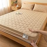 King Mattress Pad,Thick Quilted Fitted Sheet Non-Slip Mattress Protector Cover Breathable Bed Sheet,Khaki,35inchx79inch(3pcs)