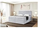 MEBLINI Boxspringbett mit Bettkasten - Gepolstert Doppelbett mit Matratze und Topper - Polsterbett mit Stauraum - Bett mit Kopfteil - Stauraumbett - Karim - 140x200 - H4/Hellgrau Samt