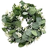 WINSDL Künstlicher Eukalyptus Kranz, Kunstpflanze Hängen Kranz, für Hochzeit Party Garten Tür Fenster Wand Kamin Dekoration (30cm)