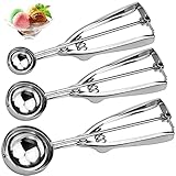 XIALINBUY 3 Stück Eisportionierer Set Eisportionier mit Auslöser Eislöffel Edelstahl Poliert Verschiedene Größen Klein 4cm, Mittel 5cm & Groß 6cm für Eiscreme Kartoffelpüree Obst Teig