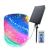 GLPE Solar Lichtschlauch Außen, 20M 200LED Lichterkette Aussen mit Fernbedienung,8 Modi RGB Lichterketten Outdoor Wetterfest für Garten,Weihnachten,Trampolin,Schwimmbad