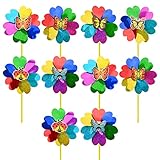 10 Stück Windrad Windmühle Kunststoff Regenbogen Windspinner Pailletten Kinderspielzeug Windmühle Windrad Blume Rasen Hof Garten Pinwheel Bunt Windspiel Windrad Windmühle DIY Karneval Partydekor