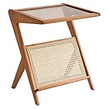 Holz-beistelltisch, Couchtisch Mit Glasplatte, Nachttisch Mit Zeitschriftenhalter, Vintage-sofa-beistelltisch Für Wohnzimmer, Schlafzimmer Und Hotel, 48 * 42,5 * 56 Cm(Size:48*42.5*56CM,Color:A)