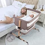 Carvapet Beistellbett 3 in1 Baby Beistellbett mit Matratze,Moskitonetz,mit Rollen Kinderbett 5-Fach Höhenverstellbar Reisebett,Faltbare Seitenwand,für 0-6 Monate Baby,Khaki