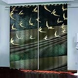 LAMPPE Thermovorhänge Wohnzimmer Modern Blickdicht 3D Abstrakte Goldene Linie Vogel Muster H 170 X B 100 cm 2 Stücke Blickdicht Schlaufenschal Verdunkelungsvorhang Vorhänge Gardinen Mit Ösen Fenster