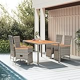 Yolola Rattan Essgruppe 4 Personen Rattan Gartenmöbel Set mit Kissen Sitzgarnitur Garten Essgruppe Grau Outdoor-Essgruppe Gartengruppe Gartengarnitur Balkongruppe Terassenmöbel Garten