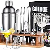 GOLDGE Cocktail Set Cocktail Shaker 18 Teiliges Cocktail Mixer Geschenk Set Bar Zubehör 750ML Cocktailshaker mit Holzständer