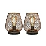 JHY DESIGN 2er Set LED-Laterne aus Metallkäfig Batteriebetriebene Lampe Kabellos 17cm hoch Industrial Wohnzimmer Batterie Tischlampe für Dekorative Drinnen Draußen Hochzeiten(Metallschwarz mit Gold)