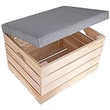 Creative Deco Sitzhocker gepolstert | 50 x 40 x 35 cm | Sitzbank mit Stauraum | Sitztruhe Holz | Sitzbox mit Stauraum | Holzhocker | Aufbewahrungsbox für Decken, Kissen, Bücher, Spielzeug