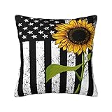 hansgo Dekorativer Kissenbezug mit Sonnenblume auf amerikanischer Flagge, gelbe Blumen, Retro, USA-Flagge, Kissenbezug für Zuhause, Couch, Bett, Sofa, Dekoration, 45,7 x 45,7 cm