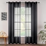 MIULEE 2er Set Sheer Voile Vorhang mit Ösen Transparente Gardine aus Voile Polyester Ösenschal Transparent Wohnzimmer Luftig Dekoschal für Schlafzimmer 140 X 225 cm (B x H), Grommet Top Schwarz