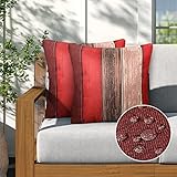 2er Set Streifen Kissenbezüge Kissenbezug 50x50 Rot Braun Wood Streifen Leinenoptik Wasserdichte Kissenbezug Outdoor Kissenbezug Set Sofakissen Dekorative für Balkon Terrasse Garten Outdoor Deko