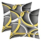 Geometrischer Kreis Kissenbezug Gelb Grau Weiß Linien Dekorativer Kissenbezug für Autostühle Sofa Modern Abstrakt Einfacher Stil Kissenbezug für Teens Männer Erwachsene 61 x 61 cm 2er Set