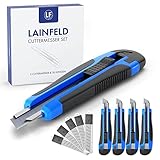 LAINFELD Cuttermesser Set | 5 Teppichmesser + 50 Klingen | 18mm Klingen | Profi Cutter Messer | Kuttermesser Teppichmesser Tapeziermesser katamesser