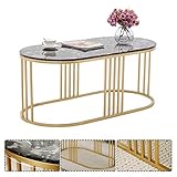 MFLASMF Mid-Century runder Couchtisch mit schwarzer Marmorplatte und Goldbeschichtung - 80x60x50cm