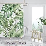 WONGS BEDDING Duschvorhang 180x180 grün Pflanzen Badvorhang Bananenblatt Bad Vorhänge Anti-Schimmel Shower Curtains Wasserabweisend Badewanne Vorhang mit 12 Vorhanghaken