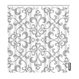 AOYEGO Duschvorhang mit Blumenmuster, Vintage-Stil, Grau / Weiß, Barock, Blumenblätter, Vorhänge, lang, Polyestergewebe, 183 x 228 cm, mit Haken