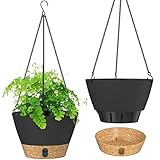 ZMTECH Hängetopf für Pflanzen, 2er-Set Φ25cm Blumentopf Hängend Drainage, Groß Blumenampel Außen mit Untersetzer für Außen Draußen Deko für Garten Balkon Wohnzimmer(Dunkelgrau)
