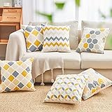 Topfinel 6er Set Kissenbezug Geometrie aus Mikrofaser Dekorative Kissenbezüge Weich Kissenhülle mit Verstecktem Reißverschluss Sofakissen Dekokissen für Sofa Schlafzimmer Wohnzimmer 45x45 Gelb + Grau
