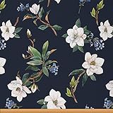 Blumenstoff Meterware Magnolienblüten Polsterstoff Traditionelle Königliche Jahrgang Blumen Dekostoff für Polsterung und Wohnakzente Blau Gelb 920 x 150 (HxB)