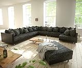 DELIFE Couch Clovis XXL Schwarz mit Hocker Ottomane Links Wohnlandschaft Modulsofa