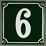 Emaille Hausnummernschild - Wählen Sie Ihre Nummer - Zahlen 1 bis 30 verfügbar - grün/weiß 12x12 cm und 12x14cm - sofort lieferbar! Hausnummer Schild wetterfest und lichtecht (6 grün/weiß 12x12cm)