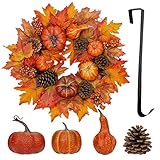 51cm Herbst Deko Kranz, Ahornblatt Kranz, Künstlicher Herbstkranz, Hochzeits Kranz mit Künstlich Beere, Eichel, Kürbis Türkranz für Halloween Deko, Hchzeitsdeko, Herbstdekor kranz, Herbst Kürbis Kranz