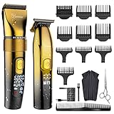 Hatteker Profi Haarschneidemaschine Set Haarschneider Pflegesets Barttrimmer Bartschneider Herren T-förmiger Trimmerkopf T-blade Trimmer Präzisionstrimmer IPX7 Wasserdicht （golden）