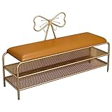 Luxuriöse Metall Eingangsbank,Sitzbank Mit Schuhregal,Bequeme Schuhbank,Shoe Changing Stool with Metal Butterfly Backrest,PUpolsterte Sitzbank, （orange） 100 * 35 * 72cm