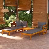 Yolola 3-TLG Gartenmöbel Set Holz, Liegeinsel Outdoor Loungebett Outdoor Loungebett Rattan Loungebett Garten Gartenliege Liegeinsel Sonnenliege Massives Akazienhol