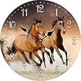 VIKMARI Wanduhr Küche Wanduhr Ohne Tickgeräusche Quarzwerk Analoge Wanduhr Runde Vintage Dekoration Wanduhr Pferd für Küche Wohnzimmer Schlafzimmer Büro Schule, 30CM