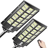 VOOJOY 2 Stück 1600 W Solar-Straßenleuchten für den Außenbereich, 120.000 Lumen, Dämmerung bis Morgendämmerung, Bewegungssensor, Solar-Flutlicht mit Fernbedienung, Halterung für Garten, Hof, Weg