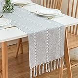 CHUQING Tischläufer Grau Boho Tischband Landhausstil 170cm Polyester Table Runner mit Quaste