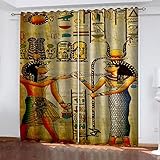 Hundnsney Vorhänge Wohnzimmer Modern Blickdicht 2Er Set 3D Ägyptische Schriftzeichen Muster Schlaufenschal Verdunkelungsvorhang Vorhänge Lärmminderung Gardinen Fensterdekoration 210X220cm(HxB)