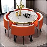 FAJOS Kleines Bürokonferenz-Couchtisch-Stuhl-Set, 5-teiliges modernes rundes Vintage-Heimtischstuhl-Kombination Einfacher Empfang Freizeit Leder Kaffee Sofa Sitz Büro Lounge (Farbe: Orange)