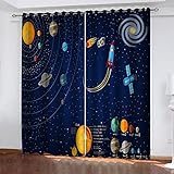 TEMKIN 3D Weltraumplanetenrakete Druck Vorhang Blickdicht, Verdunkelungsvorhang Modern Wohnzimmer Schlafzimmer Kinderzimmer, Thermogardine Mit Ösen Verdunklungsvorhänge 2Er Set 160X150cm (HxB)