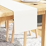 Encasa Homes Gerippter Tischläufer für 6 Seater-Esstisch – Solid Off White, aus feiner Baumwolle 33x200 cm. Für Zuhause, Cafés, Restaurants und Hotels – Maschinen waschbar