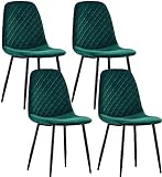 TEMKIN 4er-Set Esszimmerstühle Wohnzimmerstuhl Sessel mit Rückenlehne Sessel Stuhl Scandinavian Vintage aus Samt mit Stahlbeinen in Schwarz (4, grün)